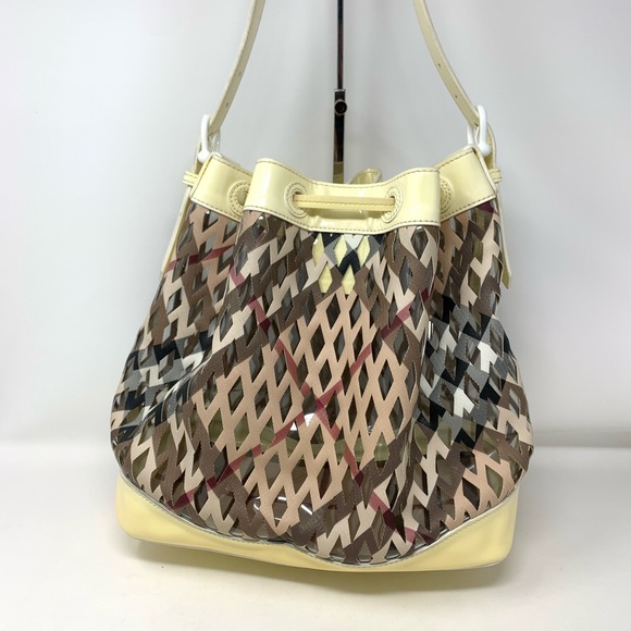 Burberry Patent Leather Clear Check Bucket Bag